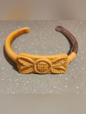 Vintage African Carved Bakealite? Silver Floral Design . One Of A kind. Rare